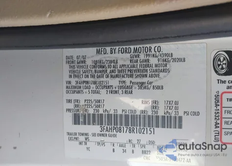 2008 Ford Fusion Sel из США, поврежденный, VIN 3FAHP08178R102151